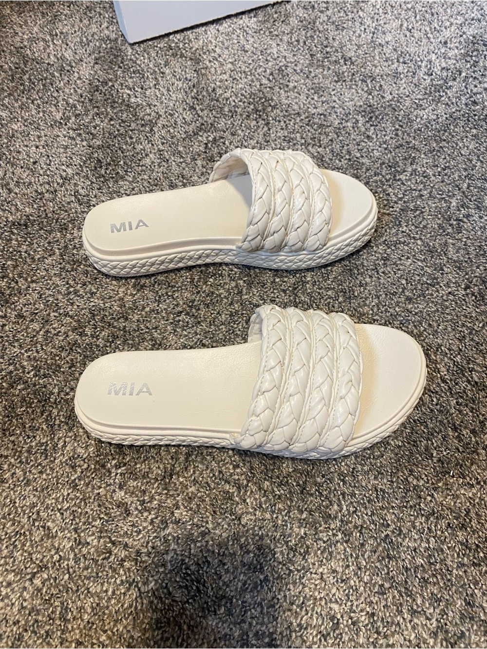 MIA White Braided Slide Sandals
